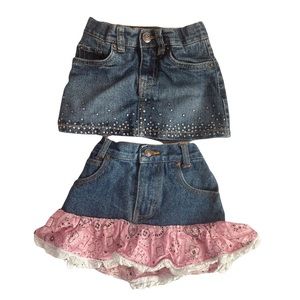 Set 2 jean toddler skirts size 2/2T kiddie korral & children’s place pink ruffle